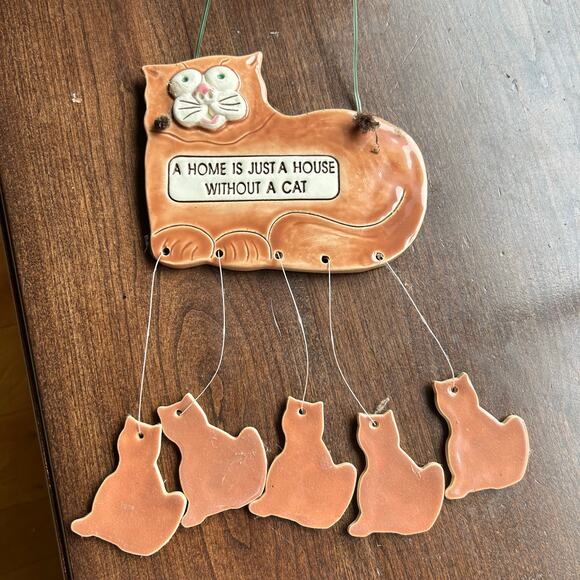 1994 Smoky Mountain Pottery Cat Lovers Wall Plaque wind chime Original Sticker - Picture 1 of 8
